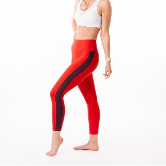 ZYIA Active Red Royalty Stripe Light n Tight High-Rise 7/8 Leggings Size 12 EUC - Picture 1 of 13